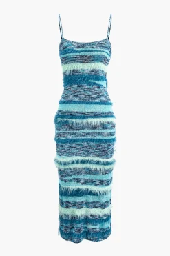 MICAS Knitwear|Knit Dresses-Feather Detail Stripe Cami Knit Midi Dress