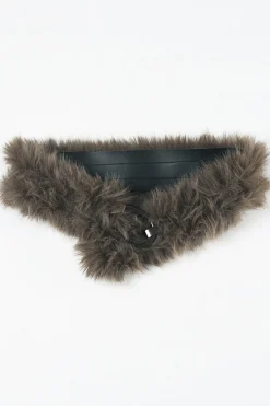 MICAS Accessories-Feather Leather Patchwork Waist Corset BROWN