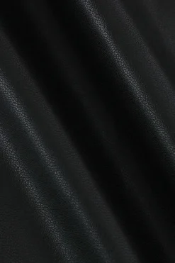 MICAS Mini Dresses-Feather Neckline Leather Mini Dress BLACK