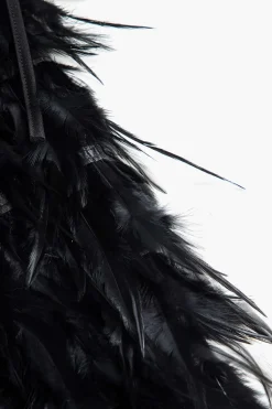 MICAS Mini Dresses-Feather V-Neck Tie-Up Sleeveless Mini Dress BLACK