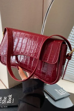 MICAS Accessories|Bags-Flap Magnetic Buckle Simple Shoulder Bag BURGUNDY