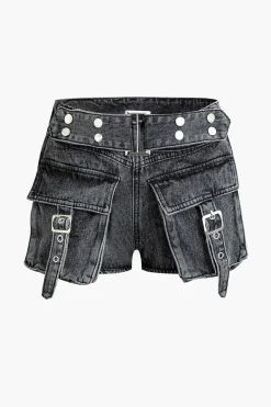 MICAS Shorts|Cargo Pants-Flap Pocket Cargo Denim Shorts