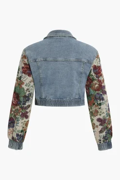 MICAS Outerwear|Outerwear-Floral Denim Patchwork Outerwear Contrast Color