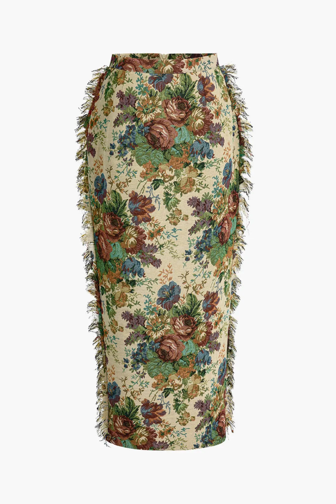 MICAS Skirts-Floral Fringe Zipper Skirt MULTICOLOR