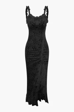 MICAS Maxi Dresses-Floral Lace Tie Back Slit Maxi Dress