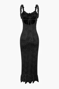MICAS Maxi Dresses-Floral Lace Tie Back Slit Maxi Dress