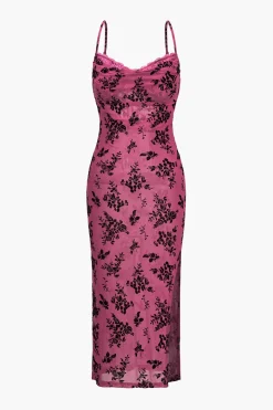 MICAS Mini Dresses-Floral Mesh Backless Cut Out Mini Dress RASPBERRY