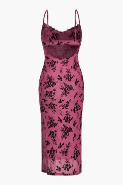 MICAS Mini Dresses-Floral Mesh Backless Cut Out Mini Dress RASPBERRY