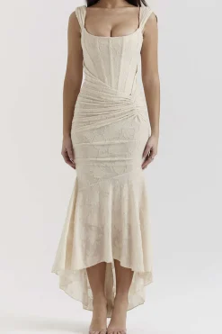 MICAS Midi Dresses-Floral Pattern Asymmetrical Hem Ruched Mermaid Sleeveless Midi Dress