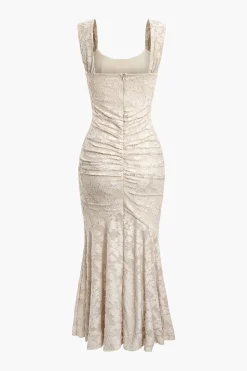 MICAS Midi Dresses-Floral Pattern Asymmetrical Hem Ruched Mermaid Sleeveless Midi Dress