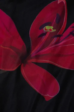 MICAS Maxi Dresses-Floral Print Backless Tie Mesh Strapless Maxi Dress BLACK