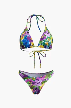 MICAS Swimwear-Floral Print Bikini Set With Matching Skirt Cover Up And Headscarf PURPLE