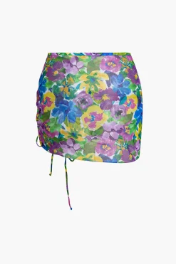 MICAS Swimwear-Floral Print Bikini Set With Matching Skirt Cover Up And Headscarf PURPLE