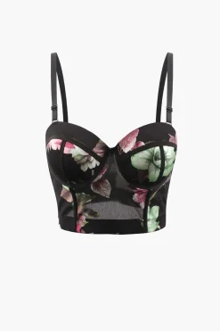 MICAS Corset & Bustier Tops|Tank Tops & Cami-Floral Print Bustier Top BLACK