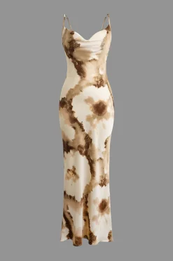 MICAS Maxi Dresses-Floral Print Cowl Neck Slip Maxi Dress MULTICOLOR