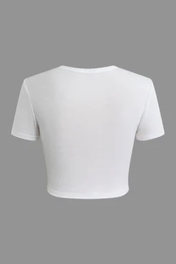 MICAS T-Shirts-Floral Print Crop T-shirt WHITE