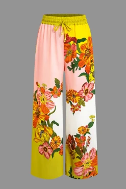 MICAS Pants-Floral Print Drawstring Wide Leg Pants MULTICOLOR