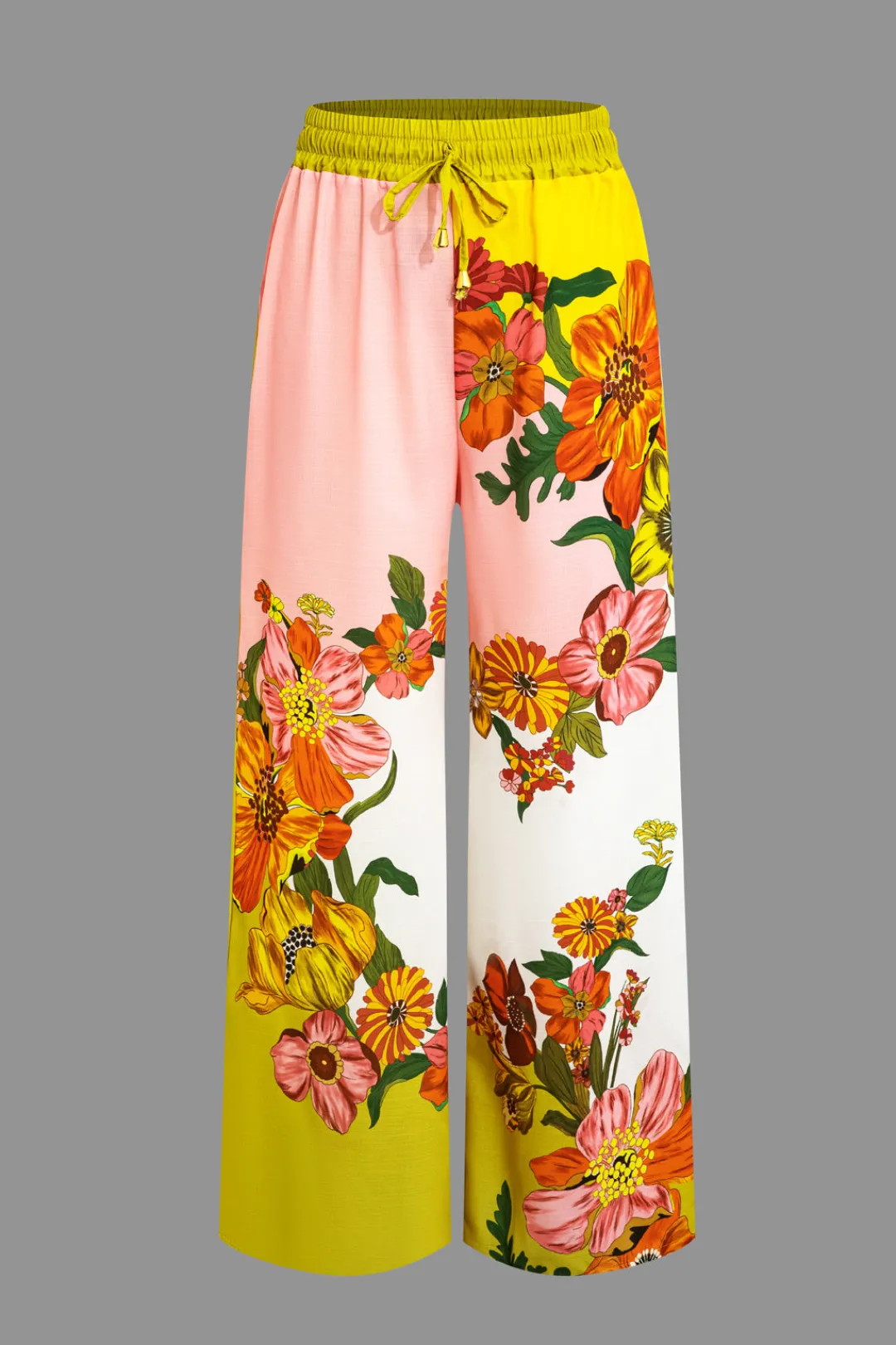 MICAS Pants-Floral Print Drawstring Wide Leg Pants MULTICOLOR