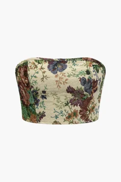 MICAS Pant Sets|Vacation Sets-Floral Print Fringe Tie Back Tube Top And Button Pocket Trouser Set MULTICOLOR