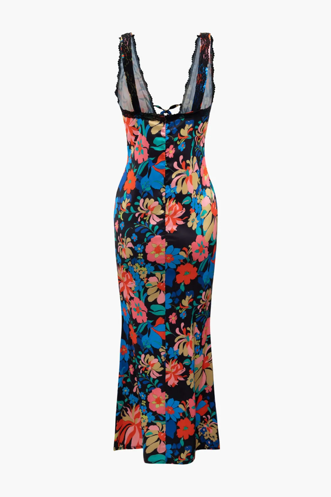 MICAS Maxi Dresses-Floral Print Lace Trim V-neck Maxi Dress MULTICOLOR