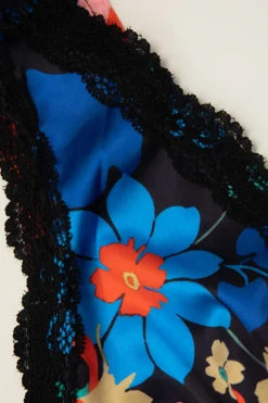 MICAS Maxi Dresses-Floral Print Lace Trim V-neck Maxi Dress MULTICOLOR