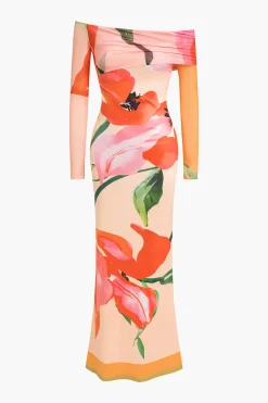 MICAS Long Sleeve Dresses|Maxi Dresses-Floral Print Long Sleeve Off-Shoulder Maxi Dress MULTICOLOR