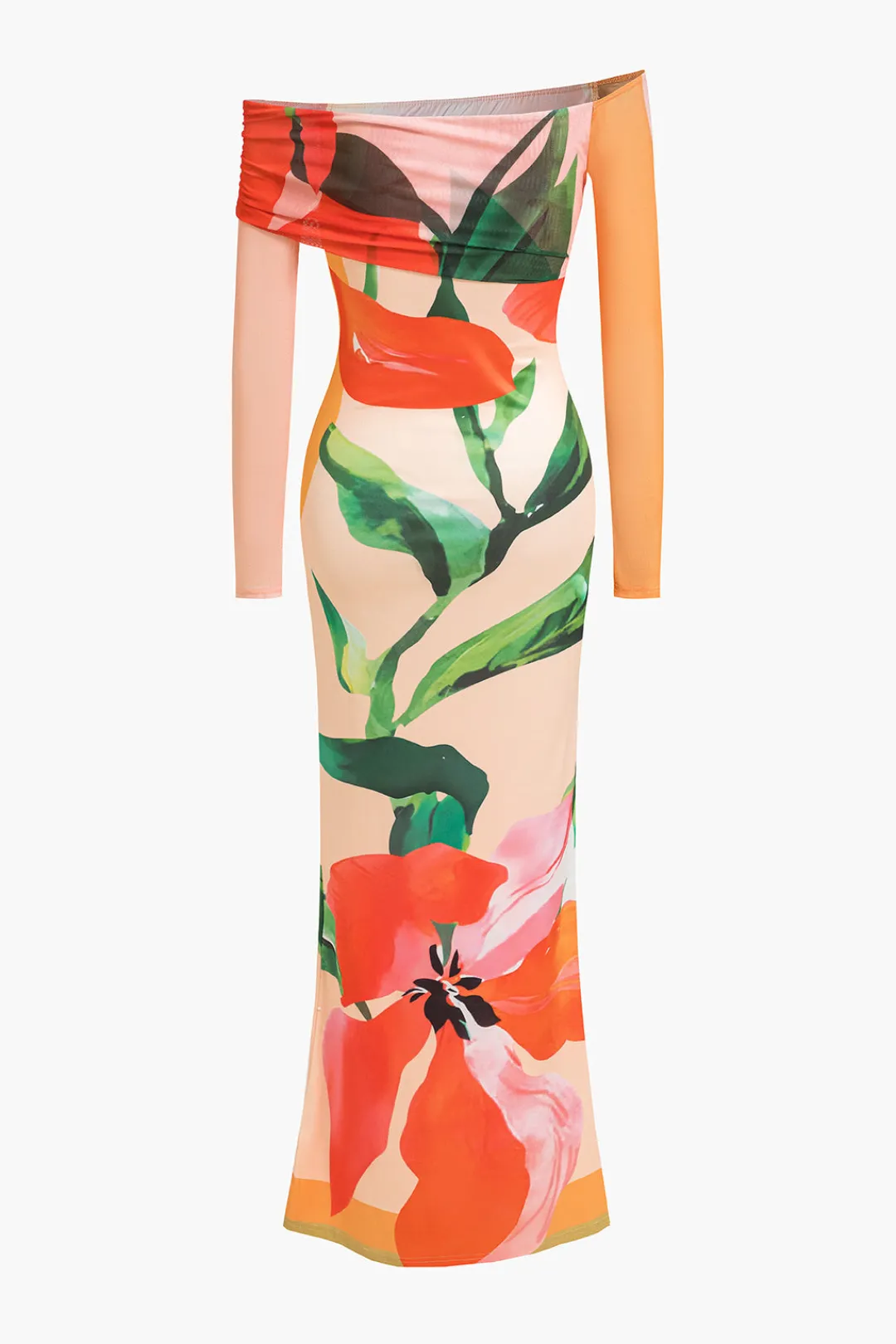 MICAS Long Sleeve Dresses|Maxi Dresses-Floral Print Long Sleeve Off-Shoulder Maxi Dress MULTICOLOR