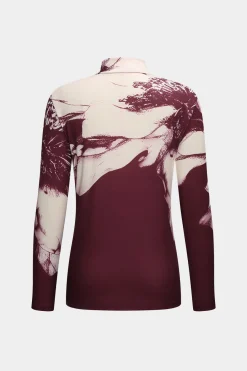 MICAS Long Sleeve Tops|Long Sleeves Tops-Floral Print Long-Sleeve Top BURGUNDY