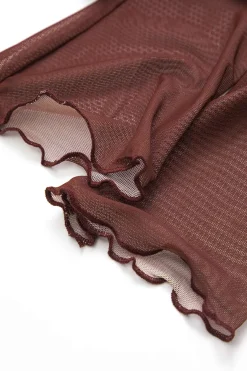 MICAS Long Sleeve Tops|Long Sleeves Tops-Floral Print Mesh Off-Shoulder Long Sleeve Top RUST