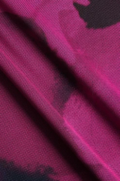 MICAS Long Sleeve Dresses|Mini Dresses-Floral Print Mesh Round Neck Long Sleeve Mini Dress BLACK