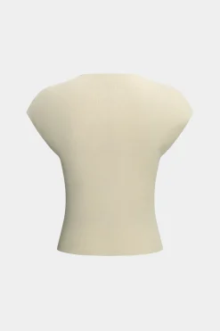 MICAS T-Shirts-Floral Print Round Neck Short Sleeve T-Shirt BEIGE