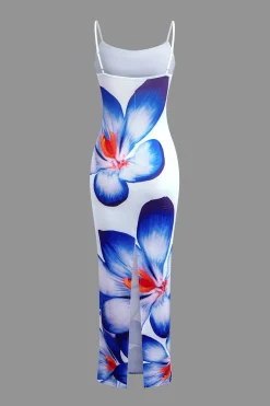 MICAS Maxi Dresses-Floral Print Spaghetti Strap Slit Maxi Dress BLUE