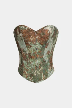 MICAS Tube Tops-Floral Print Strapless Tie Back Tube Top GREEN
