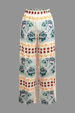 MICAS Pants-Floral Print Wide Leg Pants MULTICOLOR