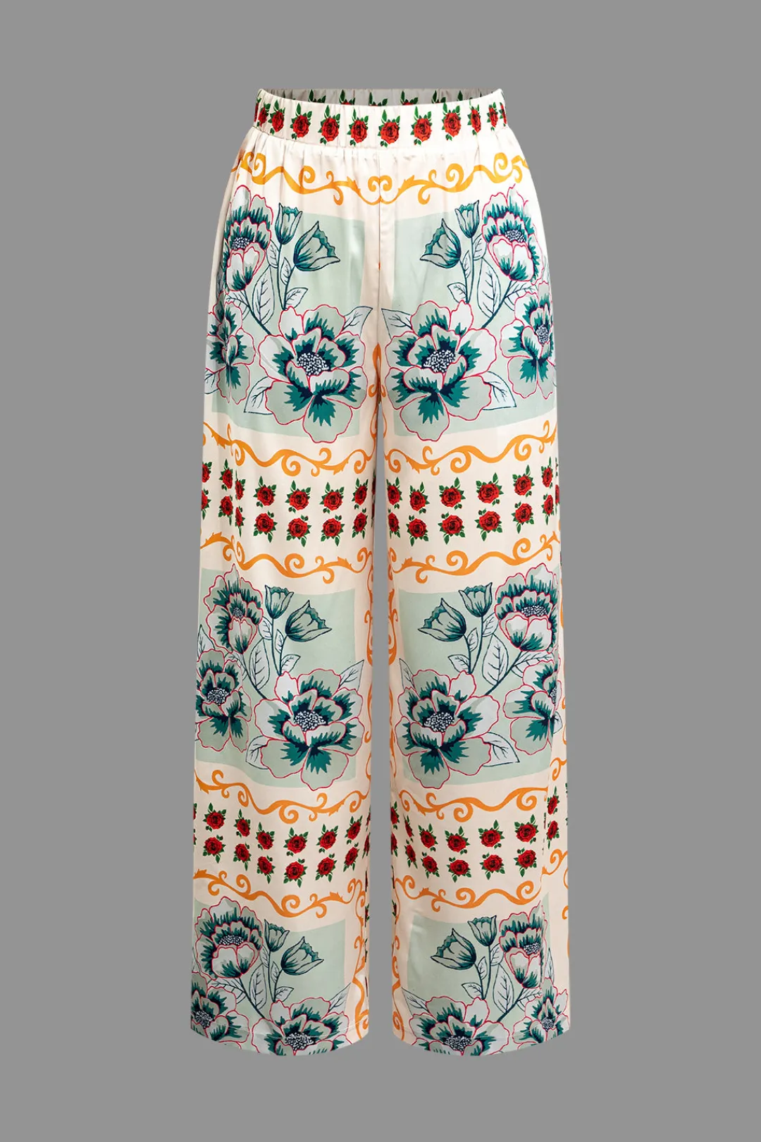 MICAS Pants-Floral Print Wide Leg Pants MULTICOLOR