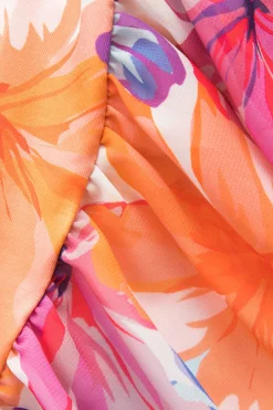 MICAS Mini Dresses-Floral Print Wrap Ruched Strapless Mini Dress DARK ORANGE