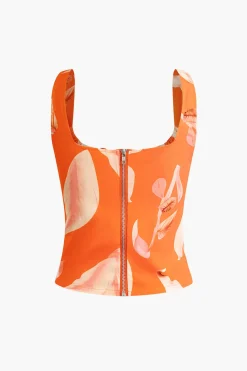 MICAS Skirt Sets-Floral Print Zip-Up Top And Ruffle Skirt Set