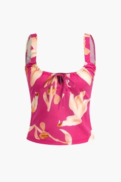 MICAS Skirt Sets-Floral Print Zip-Up Top And Ruffle Skirt Set