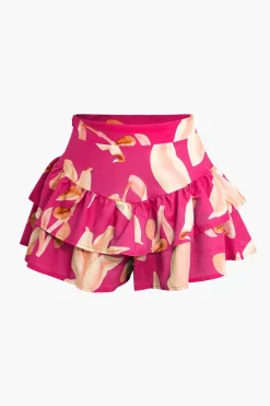 MICAS Skirt Sets-Floral Print Zip-Up Top And Ruffle Skirt Set