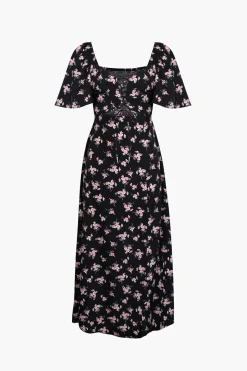 MICAS Maxi Dresses-Floral Tie Front Midi Dress BLACK
