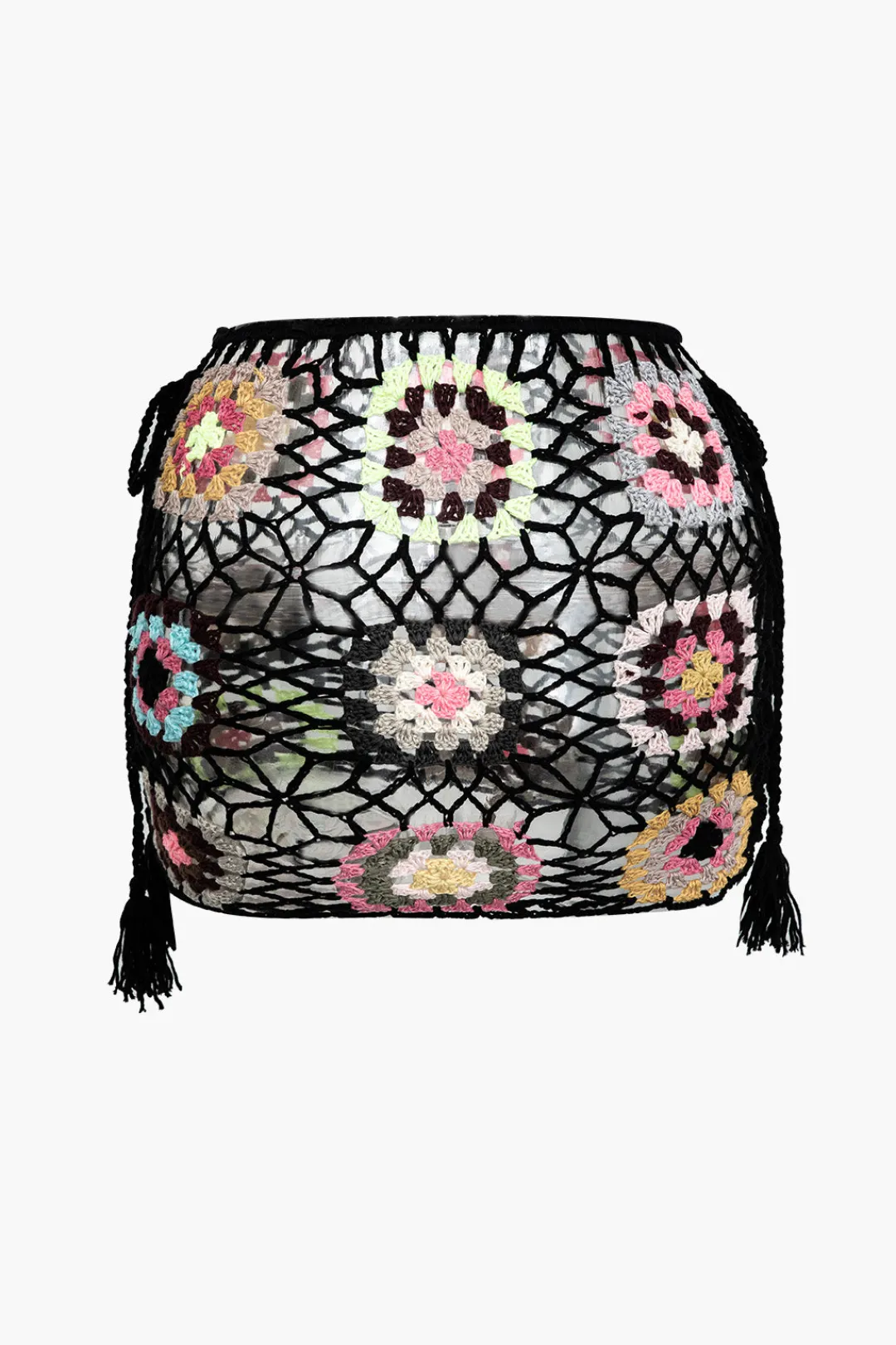 MICAS Knitwear|Skirts-Flower Embroidery Hollow Out Crochet Knit Mini Skirt