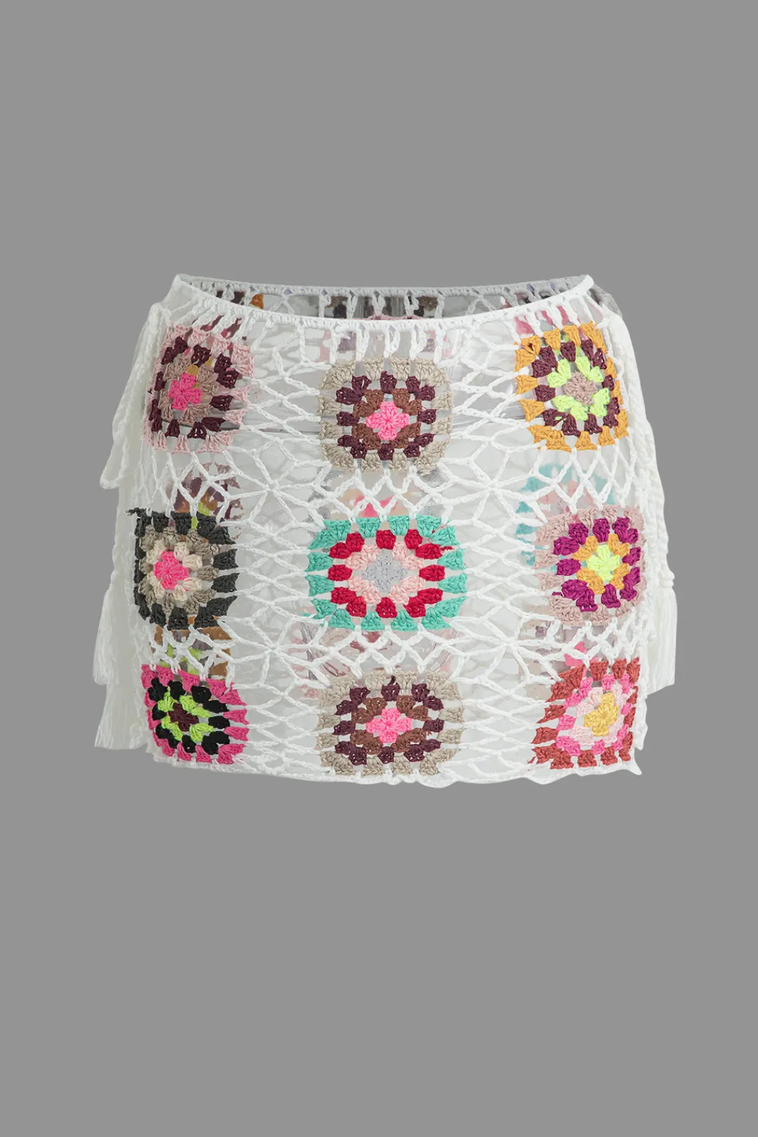 MICAS Knitwear|Skirts-Flower Embroidery Hollow Out Crochet Knit Mini Skirt