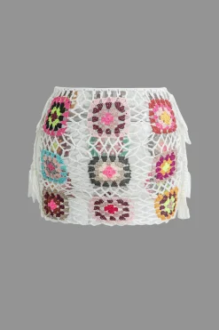 MICAS Knitwear|Skirts-Flower Embroidery Hollow Out Crochet Knit Mini Skirt