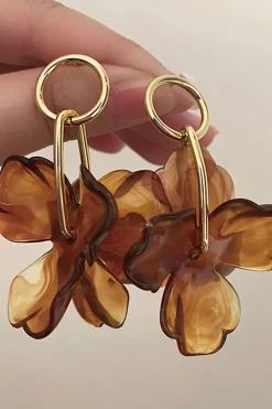 MICAS Earrings|Accessories-Flower Pendant Earrings BROWN