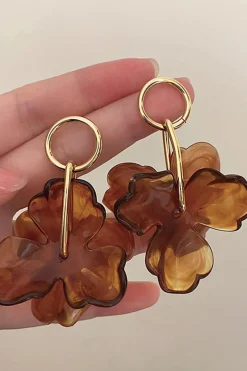MICAS Earrings|Accessories-Flower Pendant Earrings BROWN