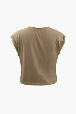 MICAS T-Shirts-Flower Print Hem Knotted Short Sleeve T-Shirt