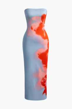 MICAS Maxi Dresses-Flower Print Slit Maxi Dress