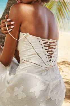 MICAS Maxi Dresses-Flower Textured Braided Tie Back Slip Maxi Dress WHITE