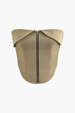 MICAS Tube Tops-Foldover Smocked Side Zipper Tube Top