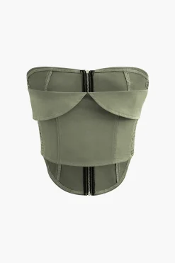 MICAS Tube Tops-Foldover Smocked Side Zipper Tube Top